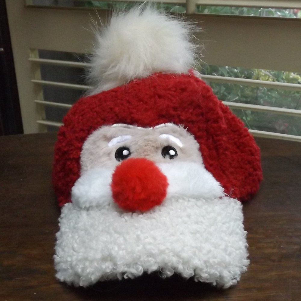 Holiday Time Santa Face fuzzy hat OSFA